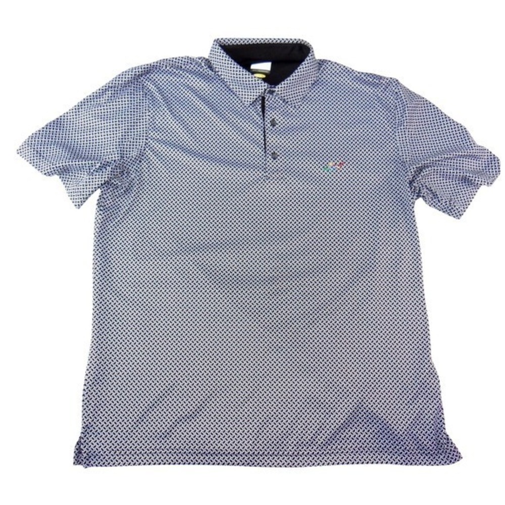 Greg Norman Play Dry Mens XL Blue White Geometric Golf Polo Shirt‎ Short Sleeve